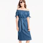 J.Crew Off-the-shoulder chambray dress with tie waist