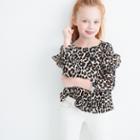 J.Crew Girls' leopard-printed long-sleeve T-shirt with ruffles