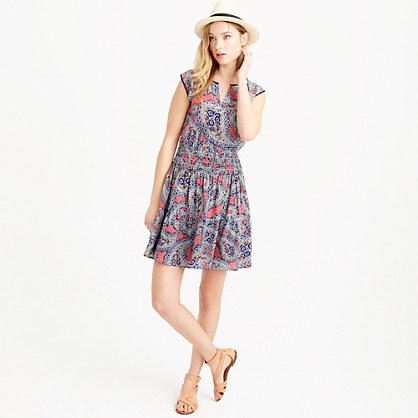 J.Crew Petite silk smocked-waist dress in paisley