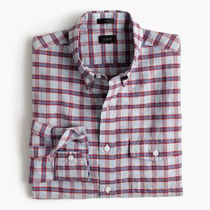 J.Crew End-on-end linen-cotton shirt in red check