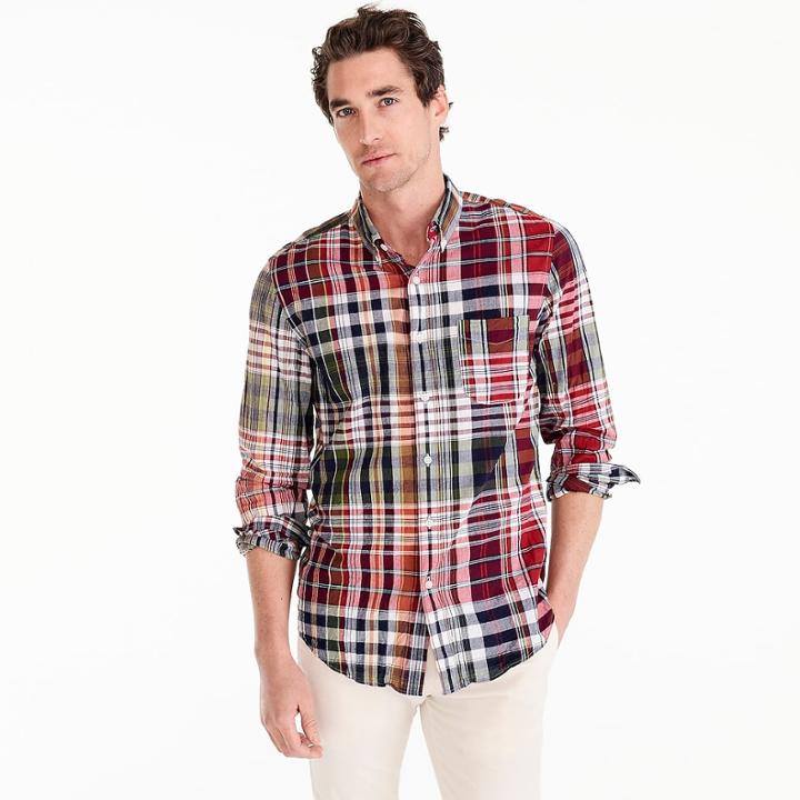 J.Crew Indian madras shirt in mixed red plaid