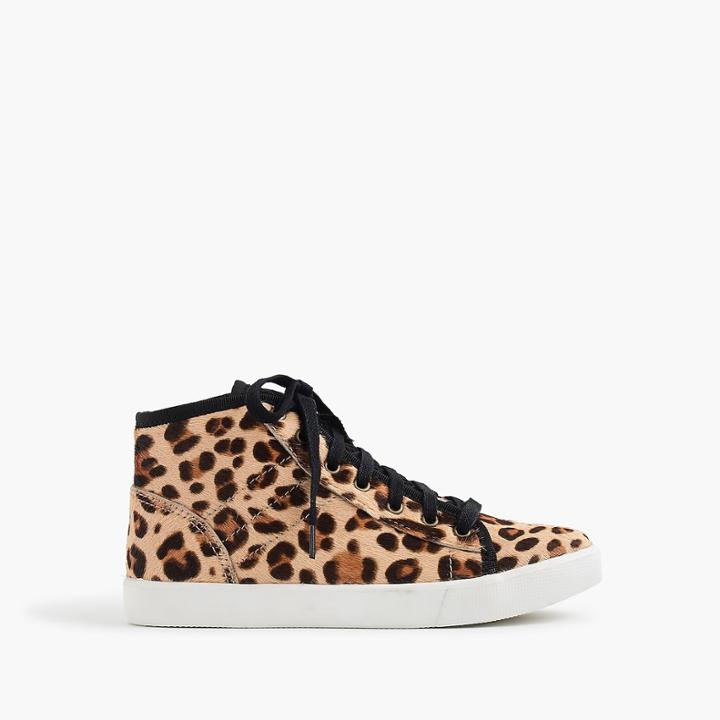 J.Crew Girls' high-top sneakers in leopard-print pony hair