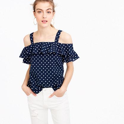 J.Crew Tall polka-dot cold-shoulder top