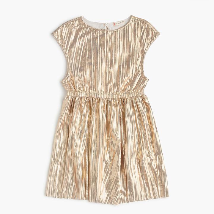 J.Crew Girls' gold micropleat dress