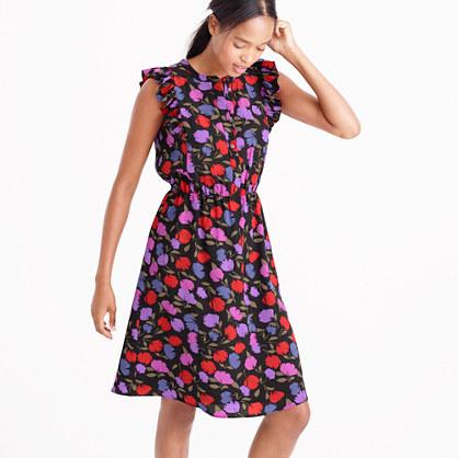 J.Crew Flutter-sleeve dress in painted pansy