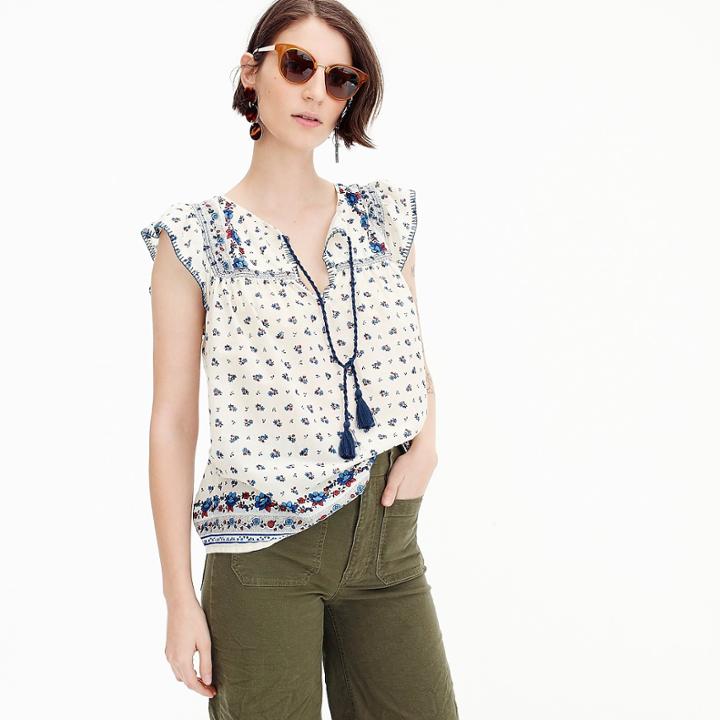J.Crew Point Sur flutter-sleeve peasant top in cotton voile