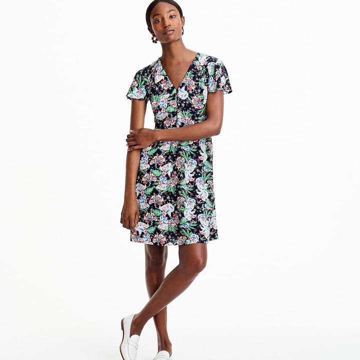 J.Crew Short-sleeve button-front dress in island floral
