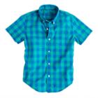 J.Crew Boys' Secret Wash short-sleeve shirt in pacific turquoise oversize gingham