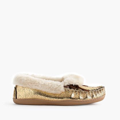 J.Crew Women's crackled metallic suede lodge moccasins