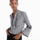J.Crew Embroidered bell-sleeve top in gingham