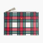 J.Crew Large leather pouch in tartan