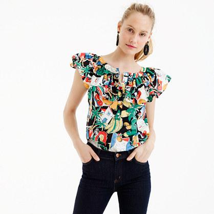 J.Crew Ruffle top in postcard print