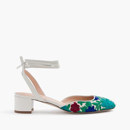 J.Crew Ankle-wrap slingback heels with embroidery