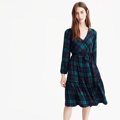 J.Crew Drapey long-sleeve dress in Black Watch plaid
