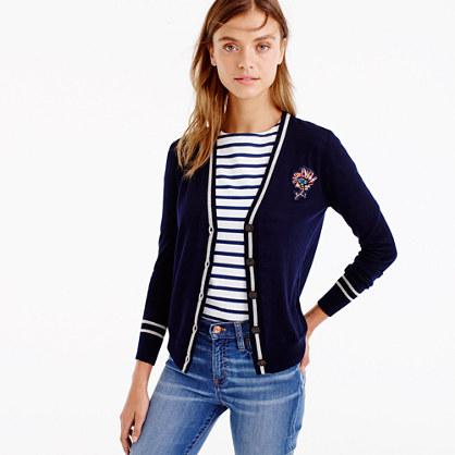 J.Crew V-neck cardigan sweater with floral patch