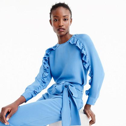 J.Crew Crepe de chine top with ruffle sleeves