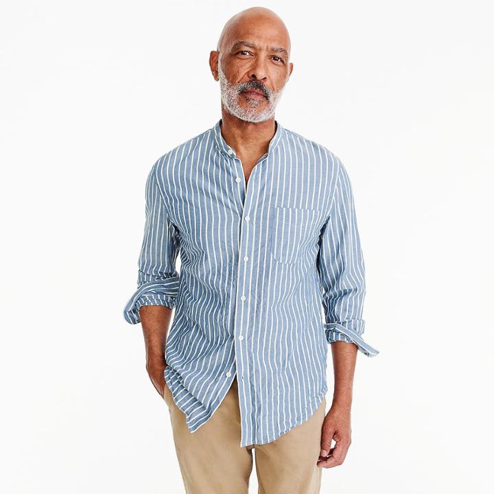 J.Crew Band-collar shirt in blue stripe