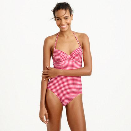 J.Crew Underwire halter one-piece swimsuit in gingham seersucker