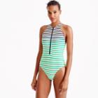 J.Crew Zip-front one-piece swimsuit in ombr&eacute; stripe