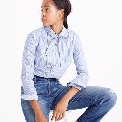 J.Crew Striped tie-neck tuxedo shirt with ruffles