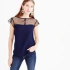 J.Crew Swiss-dot flutter-sleeve top in navy