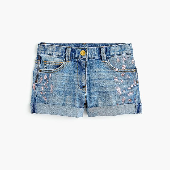 J.Crew Girls' cowgirl roll-up jean short in glitter splatter