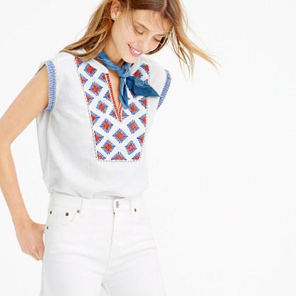 J.Crew Petite cap-sleeve top in embroidered sunburst