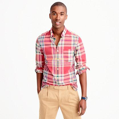 J.Crew Madras shirt in coral plaid