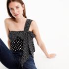 J.Crew Silk one-shoulder bow top in polka dot