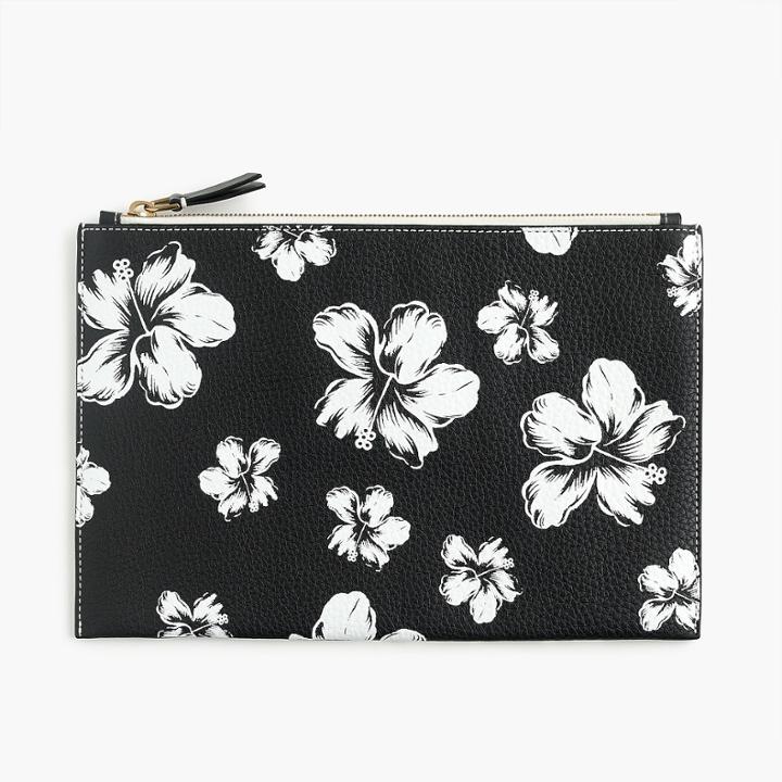 J.Crew Large pouch in floral printed Italian leather