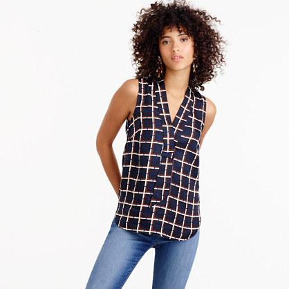 J.Crew Sleeveless silk-twill top in windowpane print