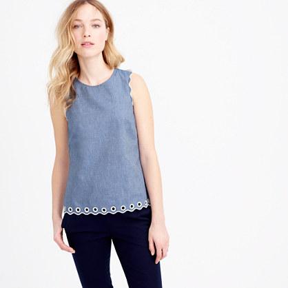 J.Crew Petite chambray scalloped top with grommets