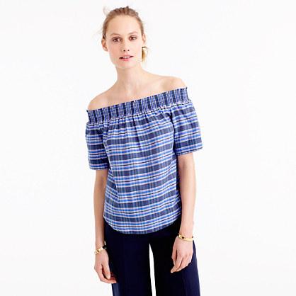 J.Crew Collection off-the-shoulder top in yarn-dyed silk