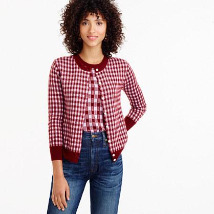 J.Crew Italian featherweight cashmere cardigan sweater in gingham