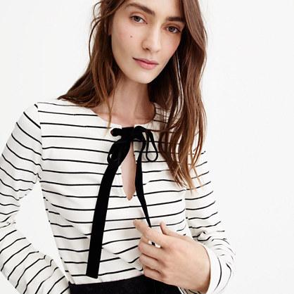 J.Crew Velvet tie-front top in stripe