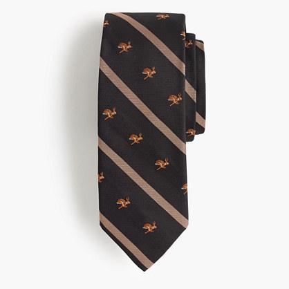 J.Crew Silk tie in stripe with embroidered jackrabbits