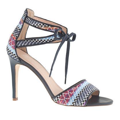 J.Crew Collection woven raffia tie-front high-heel sandals