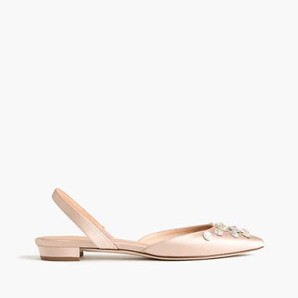 J.Crew Embellished satin slingback flats