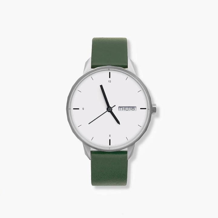 J.Crew Tinker 42mm silver-toned watch with green strap