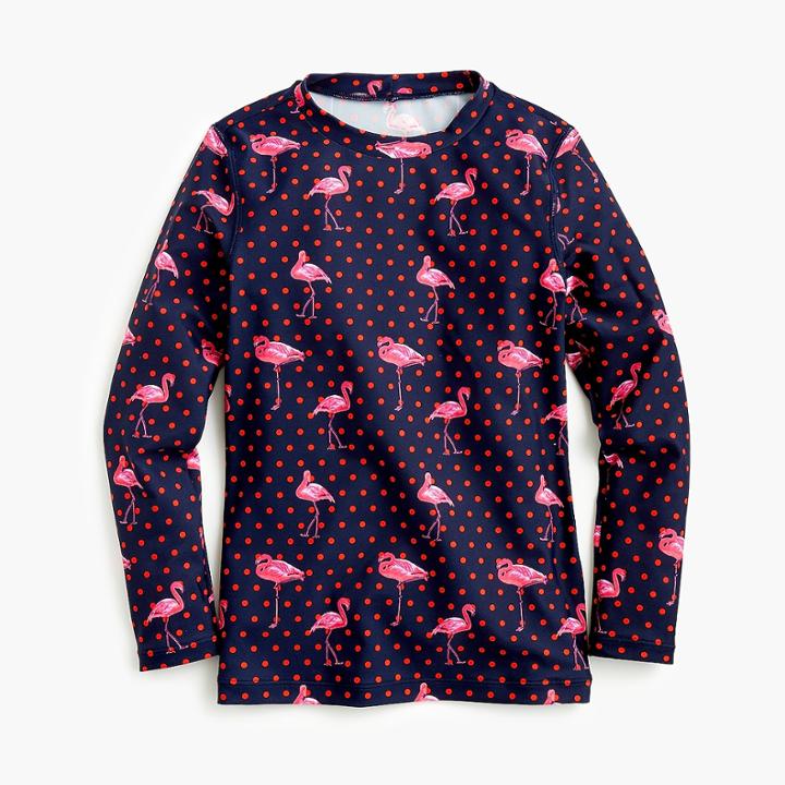 J.Crew Girls' rash guard in flamingo dots