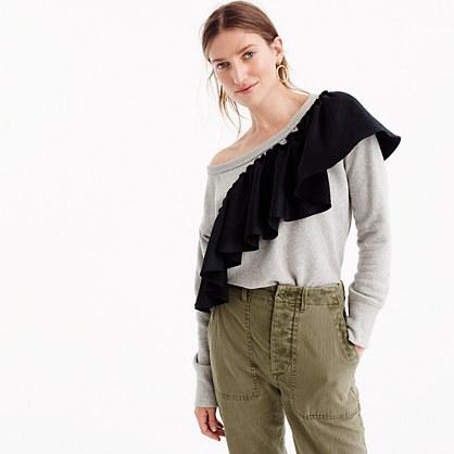 J.Crew Asymetrical ruffle sweatshirt