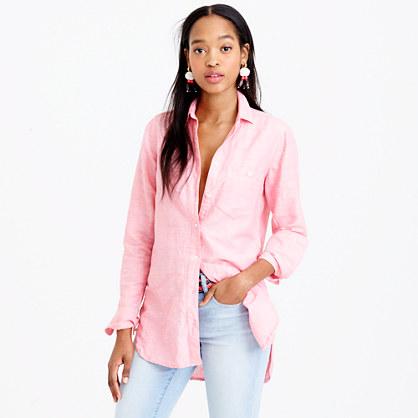 J.Crew Long cotton-linen boy shirt in crosshatch