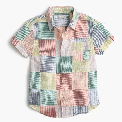 J.Crew Boys' short-sleeve shirt in patchwork seersucker