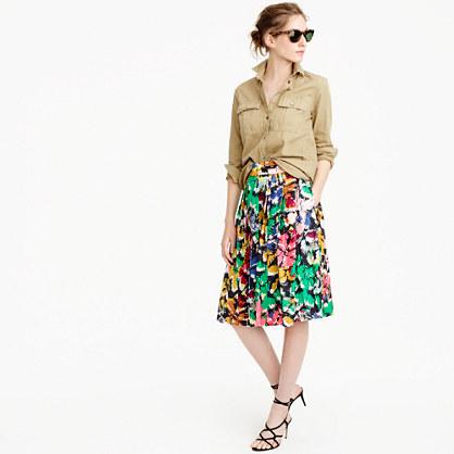 J.Crew Double-pleated midi skirt in colorful brushstroke print