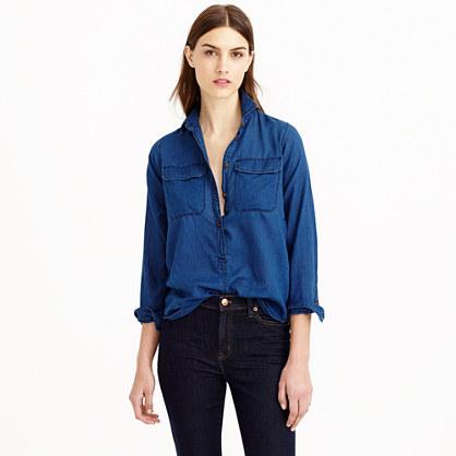 J.Crew Indigo gauze popover