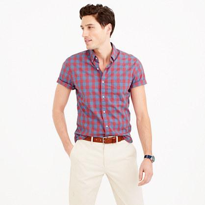 J.Crew Slim short-sleeve shirt in heather poplin blue gingham