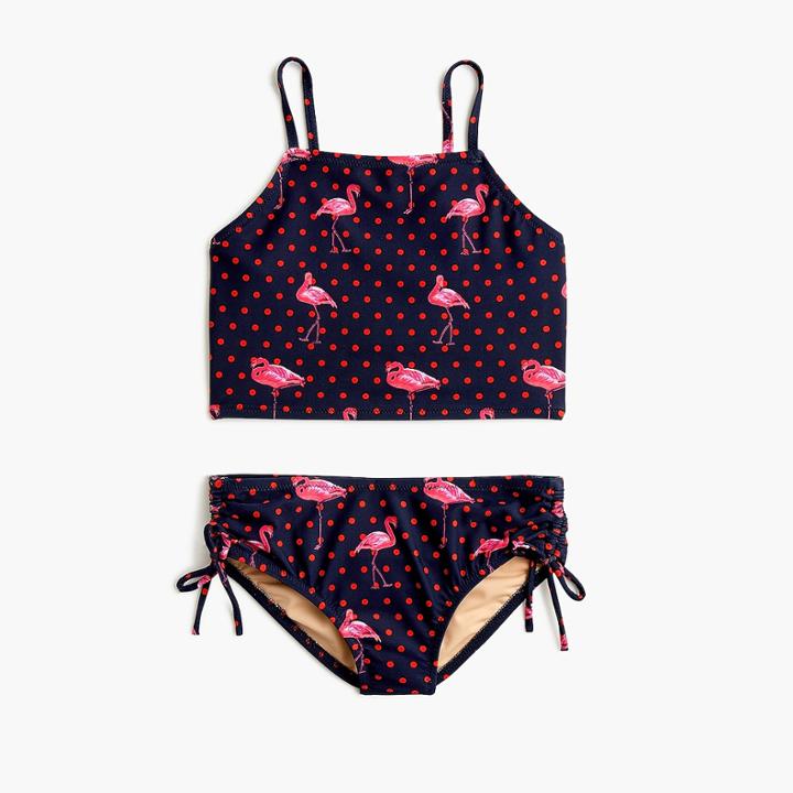 J.Crew Girls' cropped tankini set in flamingo dots