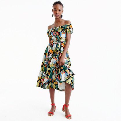 J.Crew Off-the-shoulder ruffle-hem dress in postcard print