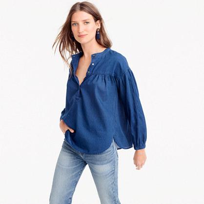 J.Crew Petite gathered top in indigo gauze