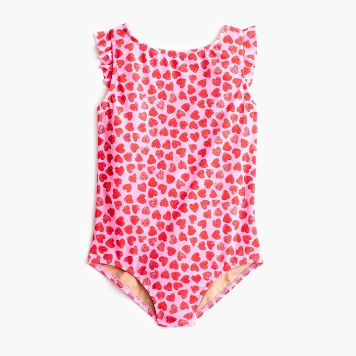 J.Crew Girls' flutter-sleeve one-piece swimsuit in hearts